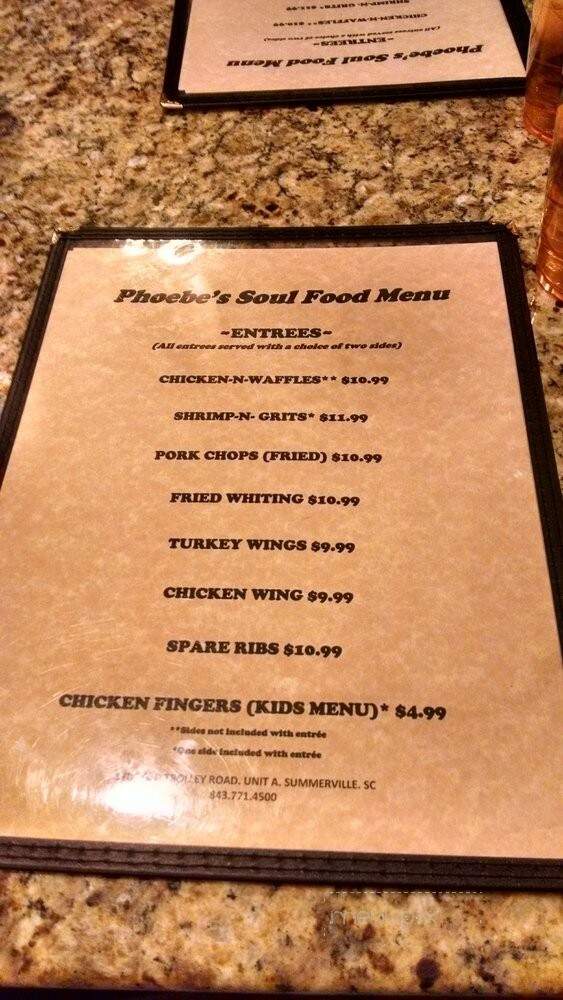 Phoebe's Soul Food - Summerville, SC menu_pic
