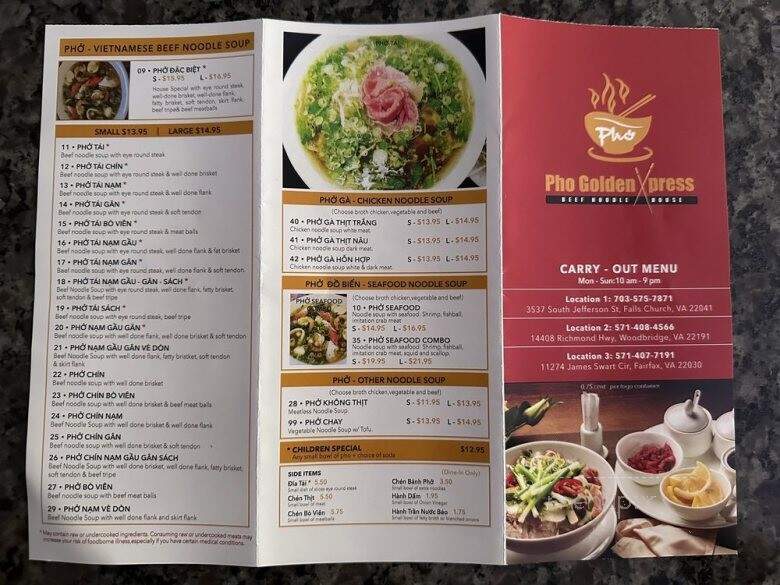 Pho Golden Xpress - Fairfax, VA menu_pic