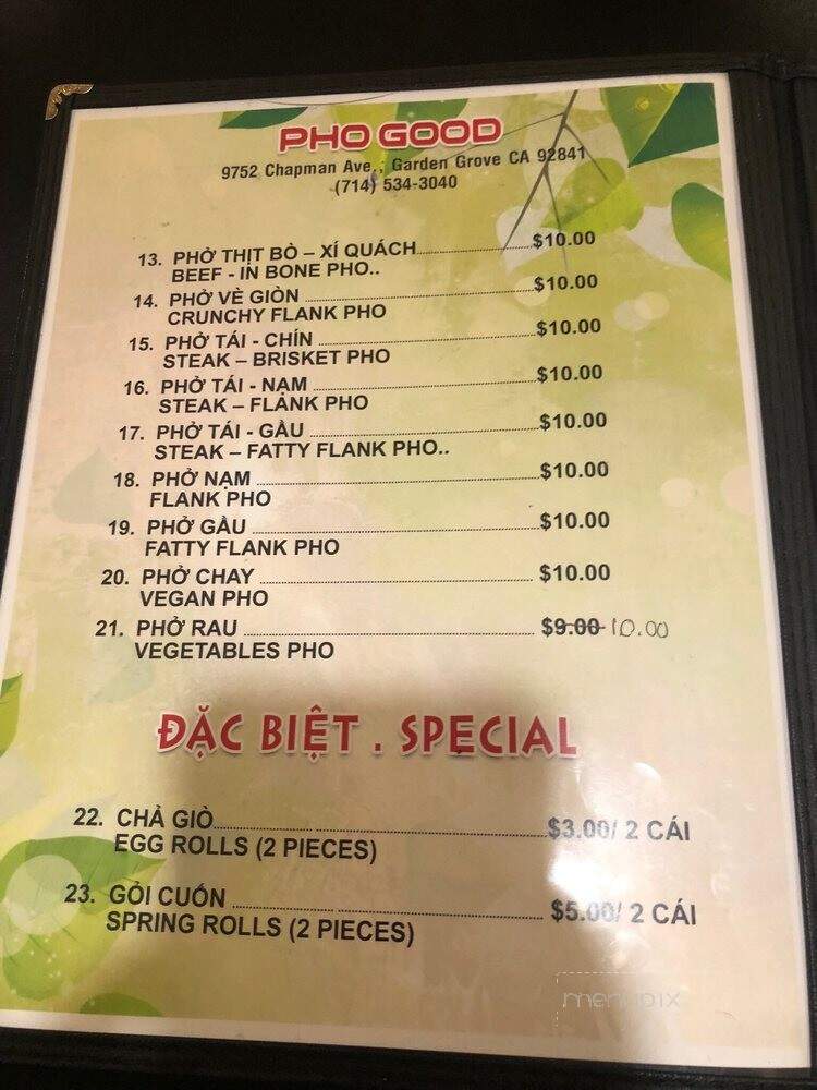 Pho Good - Garden Grove, CA menu_pic