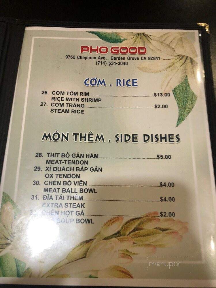 Pho Good - Garden Grove, CA menu_pic