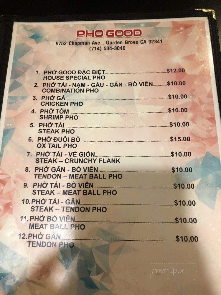 Pho Good - Garden Grove, CA menu_pic
