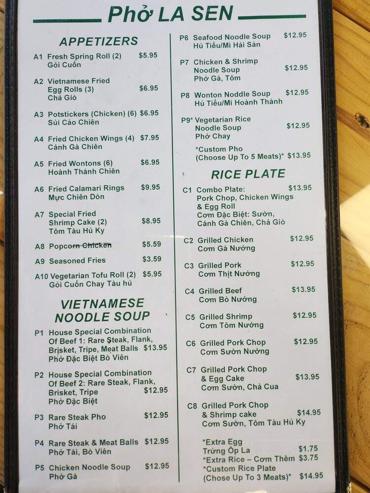 Pho La Sen - San Leandro, CA menu_pic