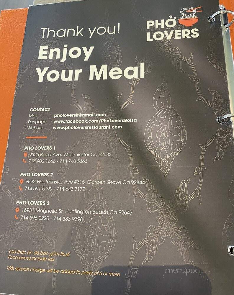 Pho Lovers 3 - Huntington Beach, CA menu_pic