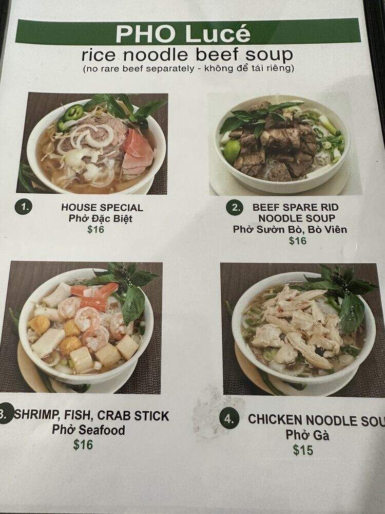 Pho Luce - Yorba Linda, CA menu_pic