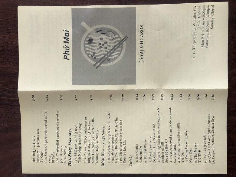 Pho Mai - Whittier, CA menu_pic