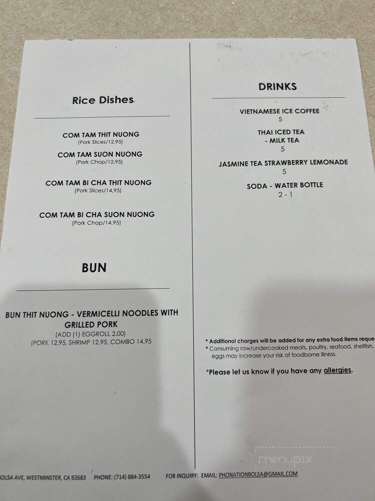 Pho Nation - Westminster, CA menu_pic