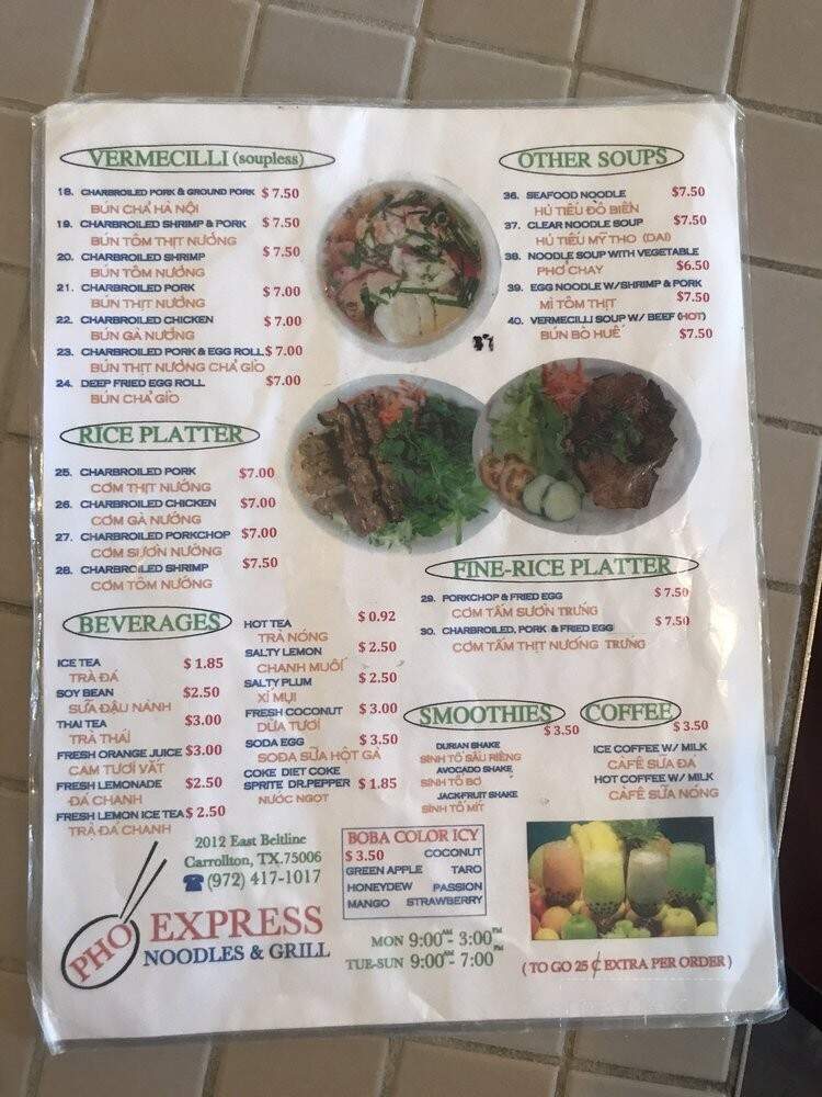 Pho Express Noodle - Carrollton, TX menu_pic