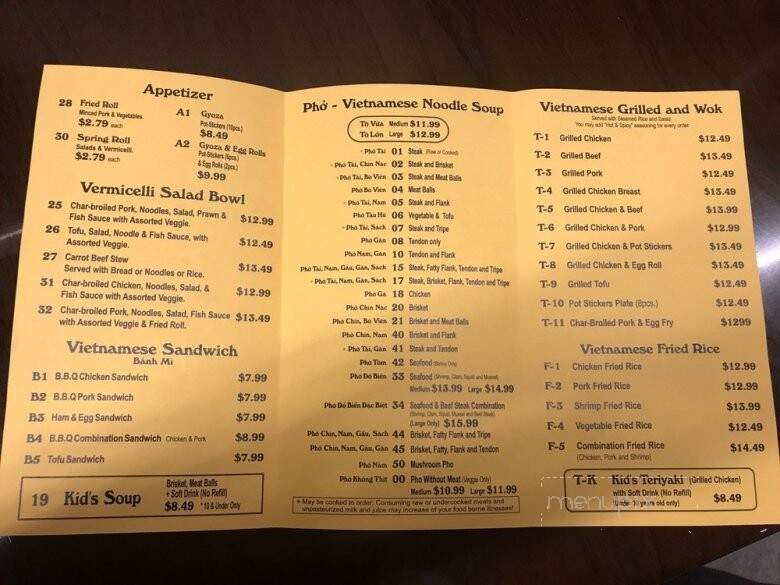 Pho Tai - Tacoma, WA menu_pic