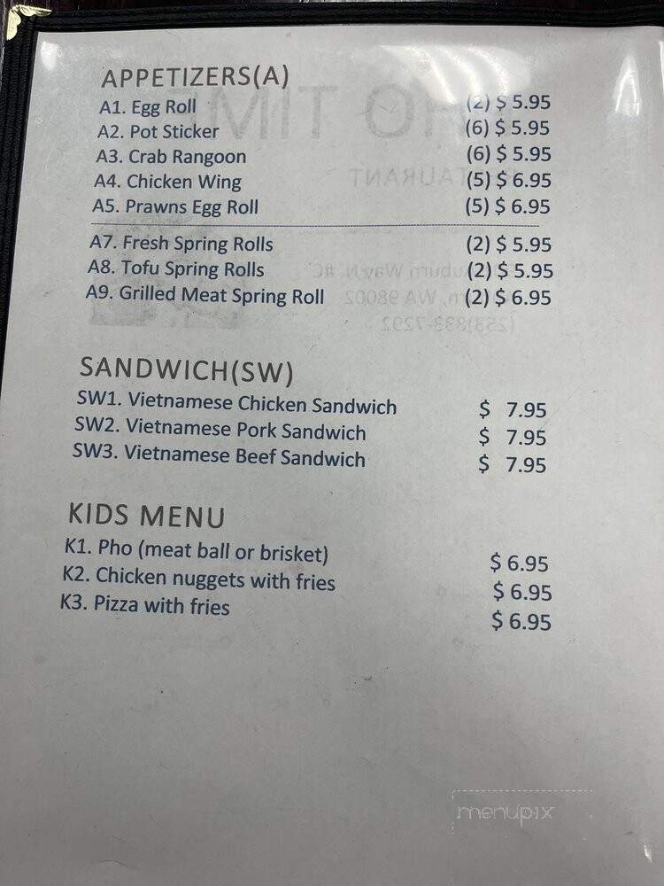 Pho Time - Auburn, WA menu_pic