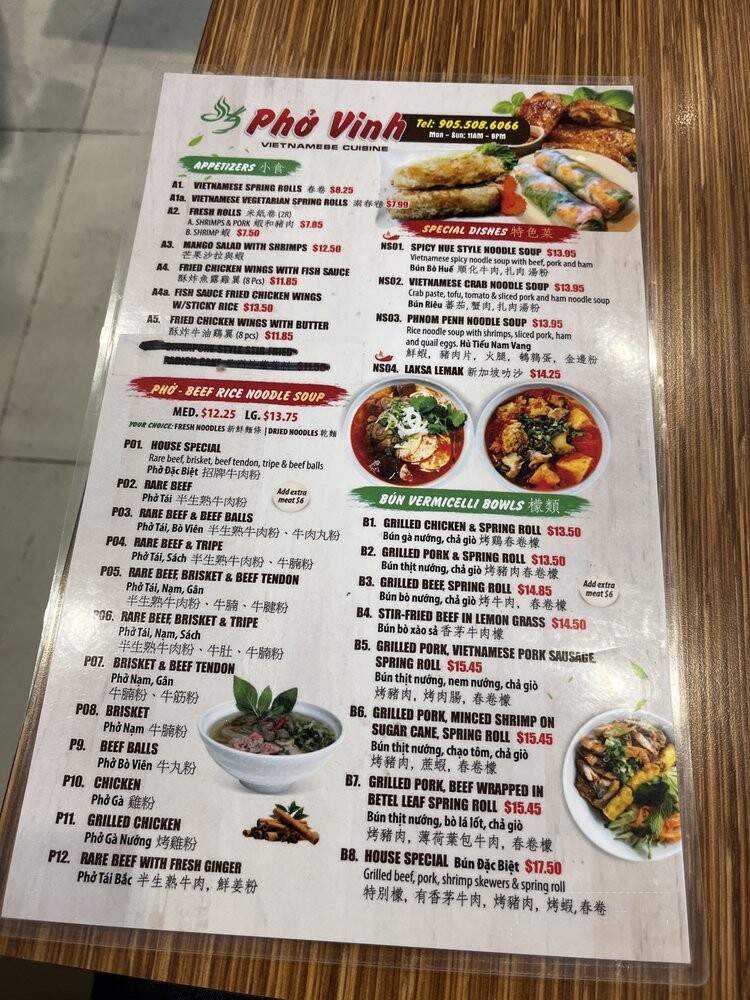 Pho Vinh - Richmond Hill, ON menu_pic