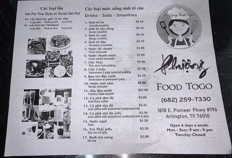 Phuong & Food - Arlington, TX menu_pic