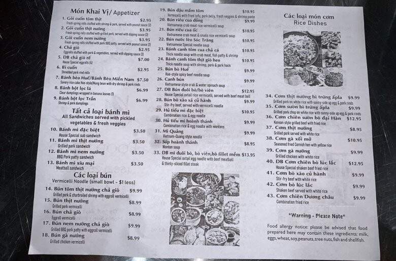 Phuong & Food - Arlington, TX menu_pic