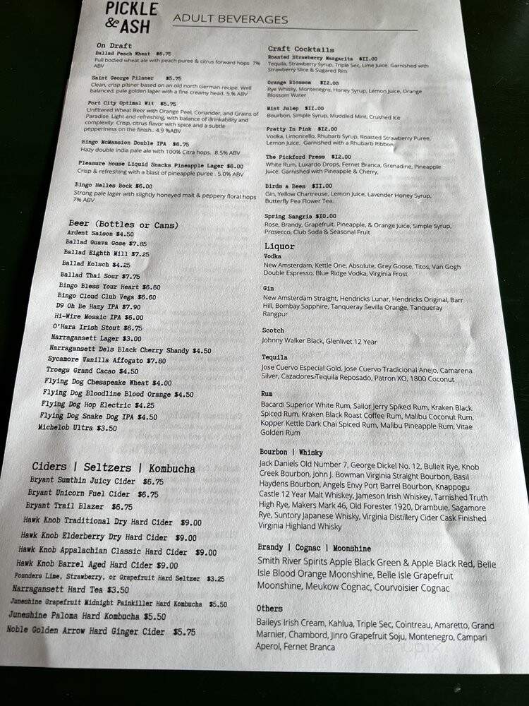Pickle and Ash - Stuart, VA menu_pic