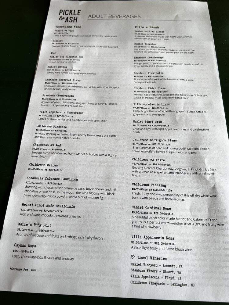 Pickle and Ash - Stuart, VA menu_pic