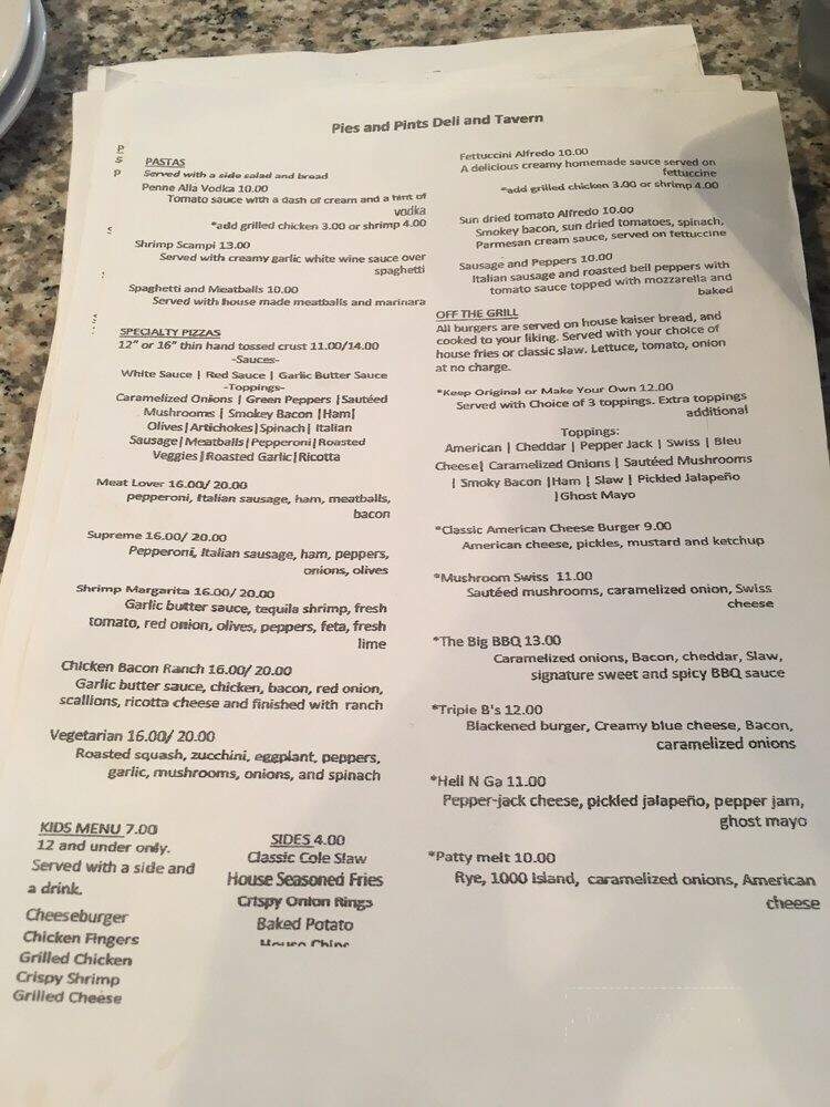 Pies & Pints Deli & Tavern - Helen, GA menu_pic