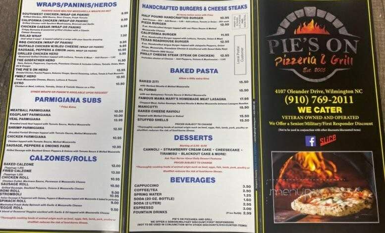 Pie's On Pizzeria & Grill - Wilmington, NC menu_pic