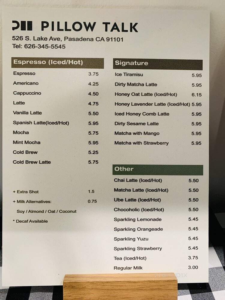 Pillow Talk - Pasadena, CA menu_pic