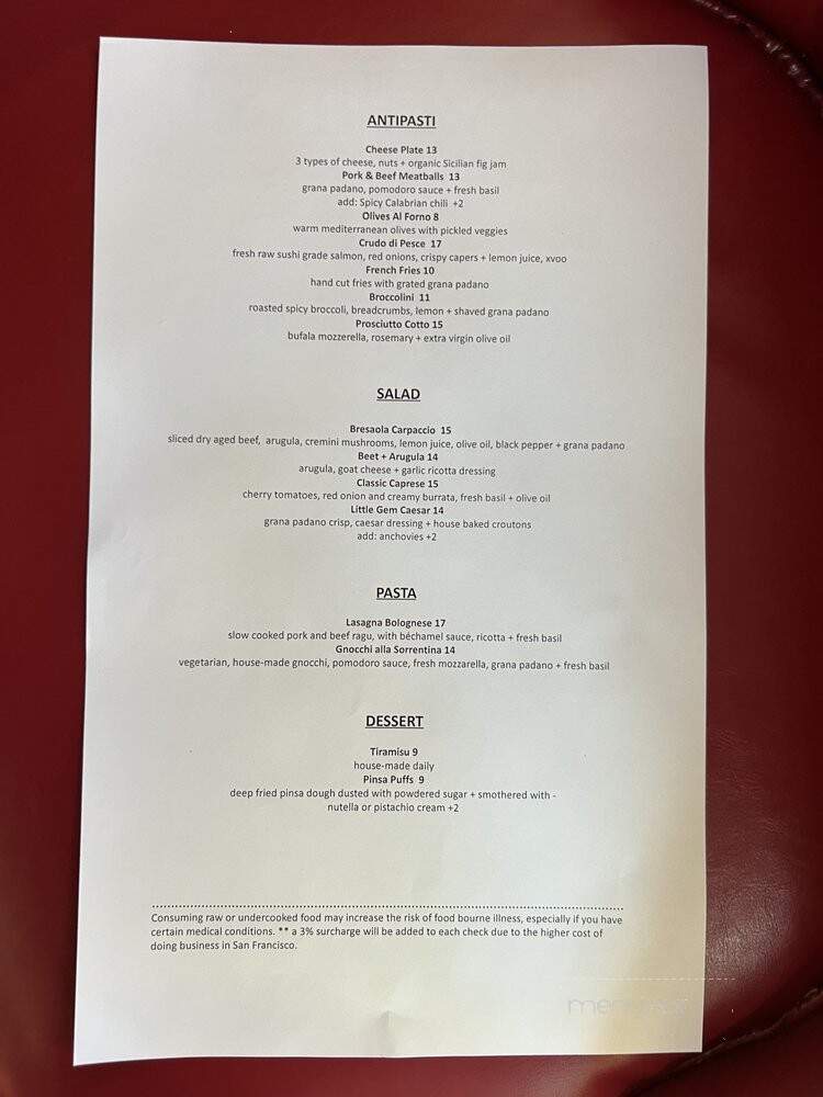 Pinsa Rossa - San Francisco, CA menu_pic