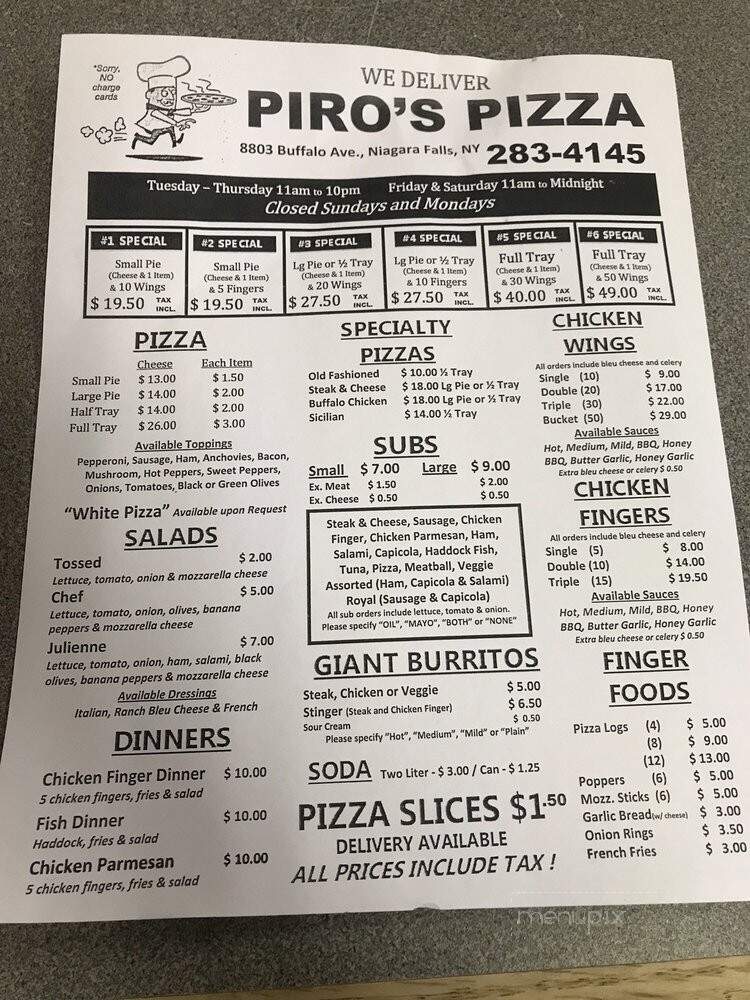 Piro's Pizza - Niagara Falls, NY menu_pic