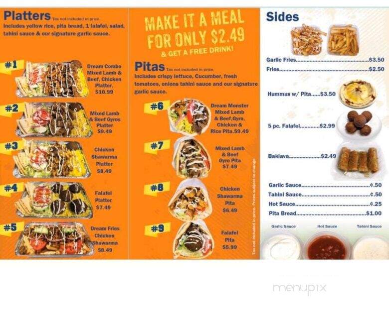 Pita Dream Food Truck - Jacksonville, FL menu_pic