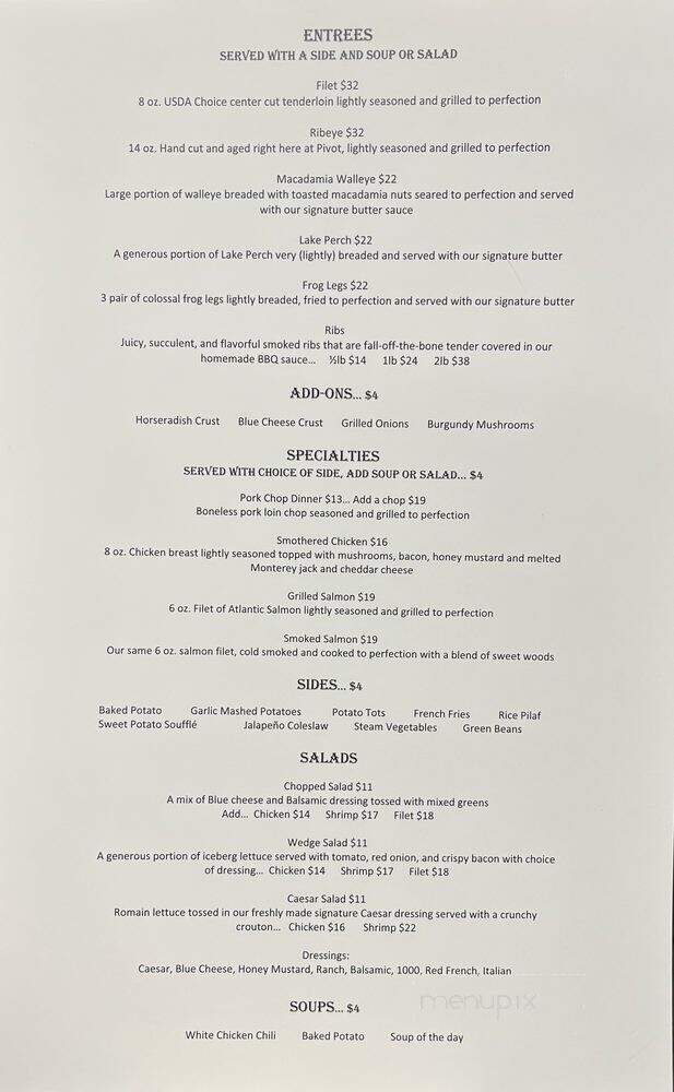 Pivot Lounge - Crown Point, IN menu_pic