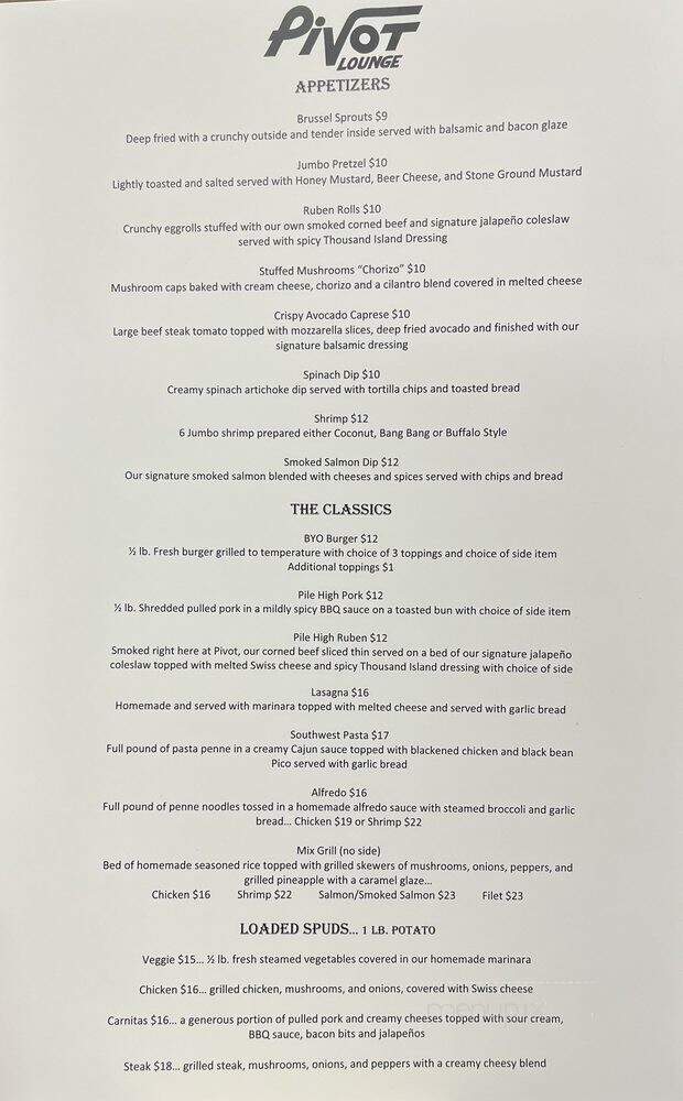 Pivot Lounge - Crown Point, IN menu_pic