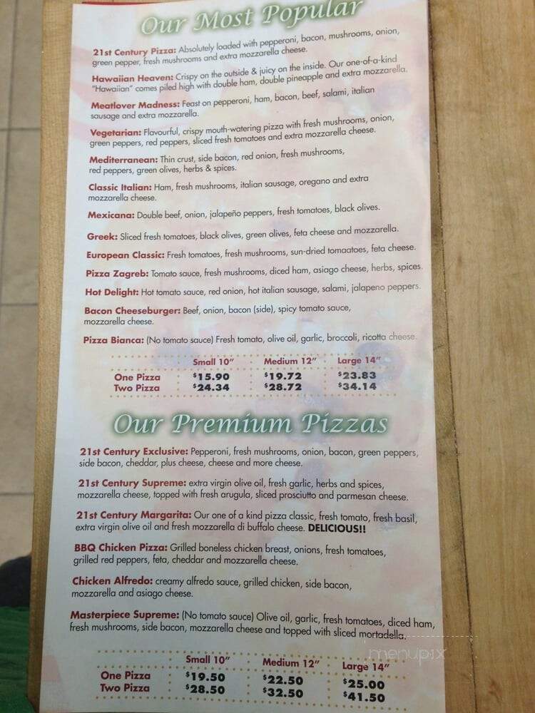 Pizza 21st Century Fresh Pasta Store - Winnipeg, MB menu_pic