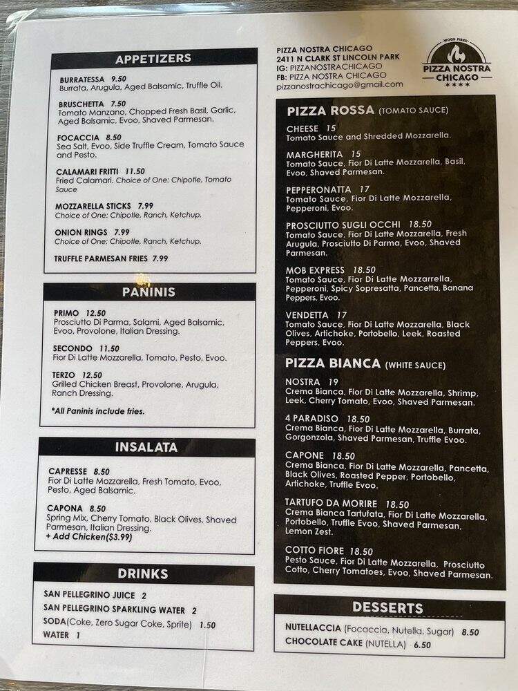 Pizza Nostra Chicago - Chicago, IL menu_pic
