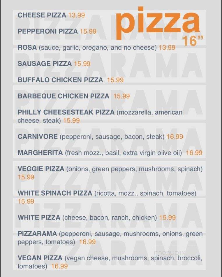 Pizzarama - Philadelphia, PA menu_pic