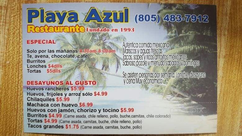 Playa Sol - Oxnard, CA menu_pic