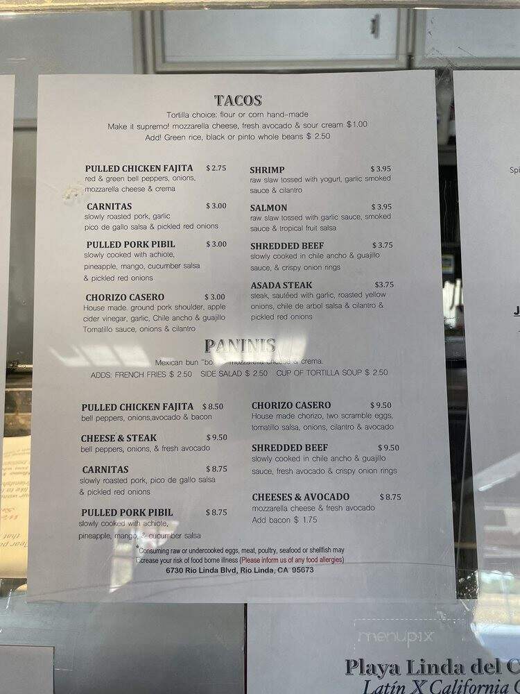 Playa Linda Del Carmen - Rio Linda, CA menu_pic