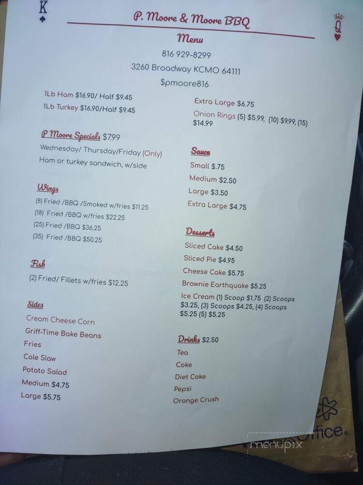 P. Moore & Moore BBQ - Kansas City, MO menu_pic