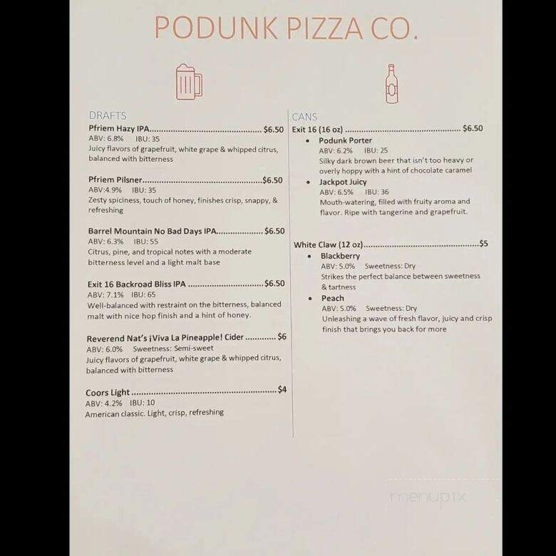 Podunk Pizza - La Center, WA menu_pic