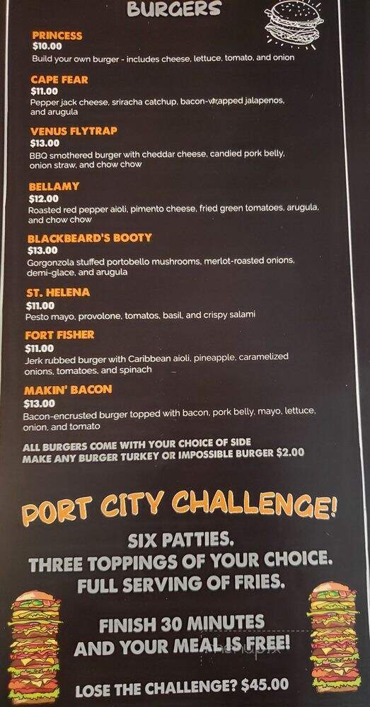 Port City Burgers and Brews - Wilmington, NC menu_pic