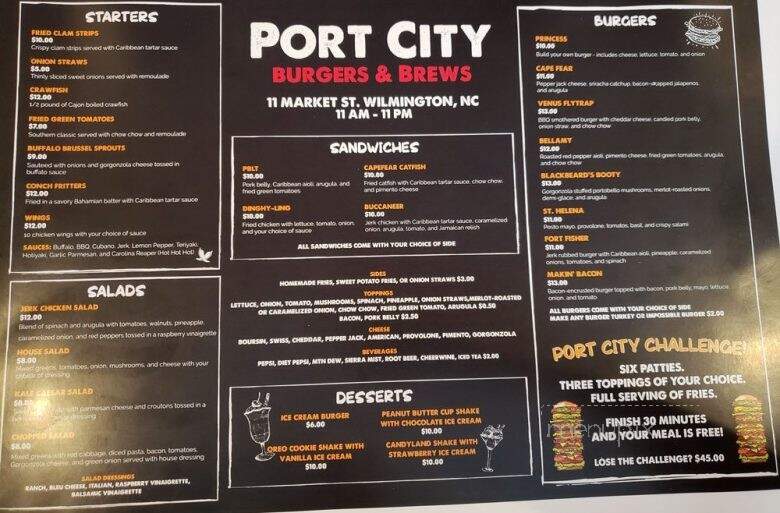 Port City Burgers and Brews - Wilmington, NC menu_pic