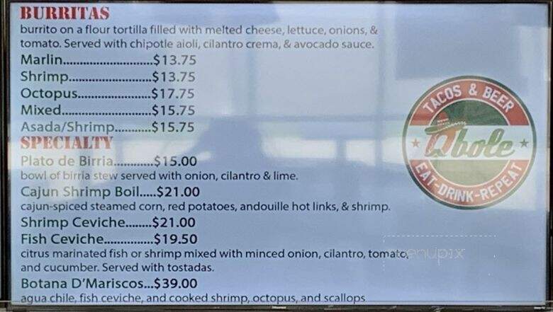 Q'Bole Tacos & Beer - Lomita, CA menu_pic