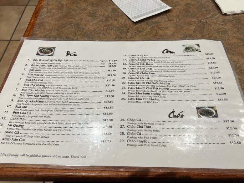 Quan Vy Da - Westminster, CA menu_pic