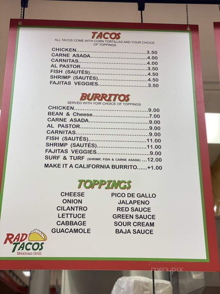 Rad Tacos - Irvine, CA menu_pic