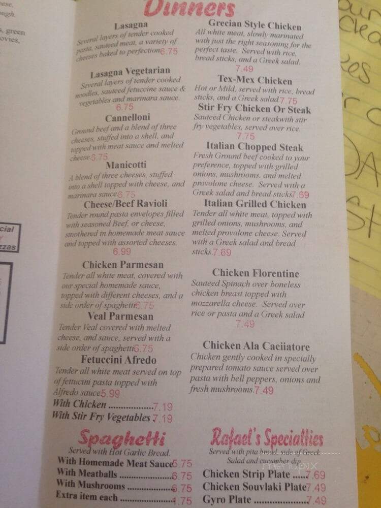 Rafael's Italian Restaurant - Lewisburg, TN menu_pic