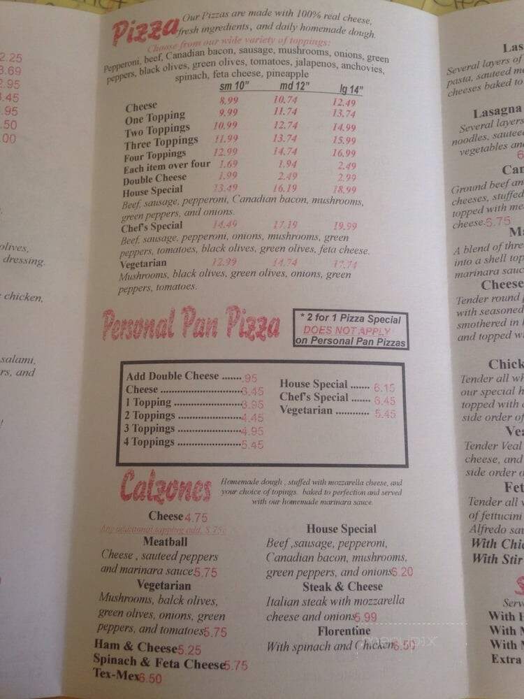 Rafael's Italian Restaurant - Lewisburg, TN menu_pic