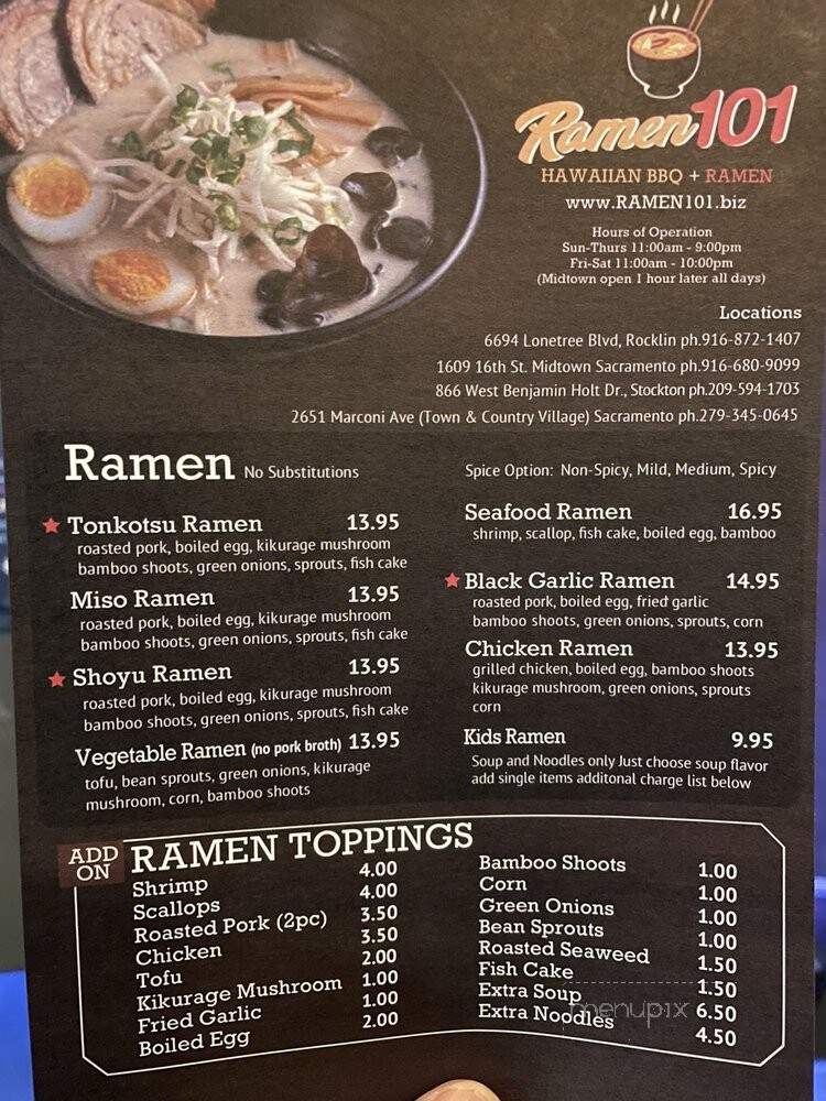 Ramen 101 - Sacramento, CA menu_pic