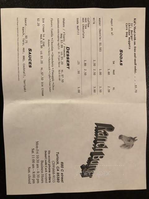 Ranch Burger - Turlock, CA menu_pic