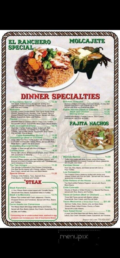 Rancho Escondido Mexican Grill - Alabaster, AL menu_pic