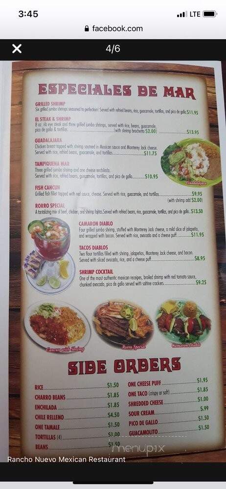 Rancho Nuevo - San Antonio, TX menu_pic