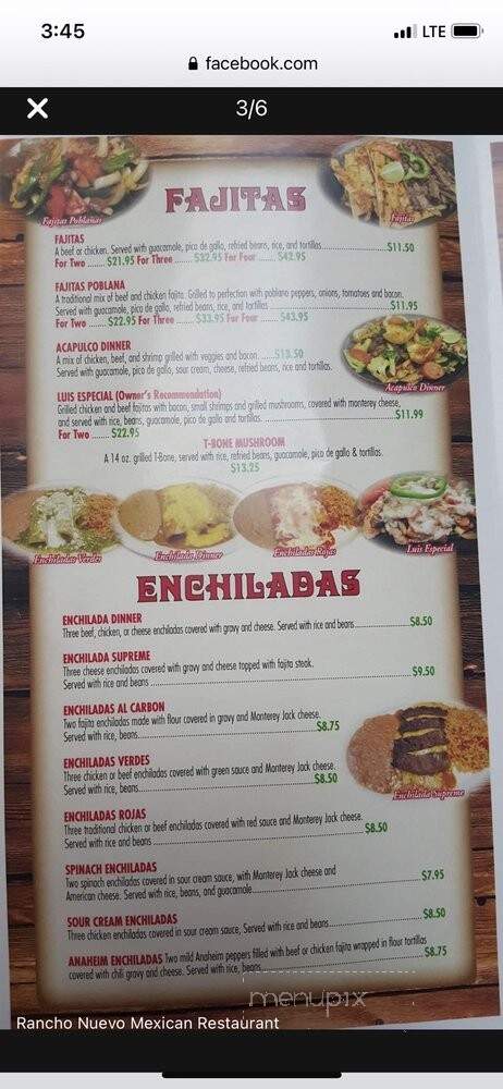 Rancho Nuevo - San Antonio, TX menu_pic