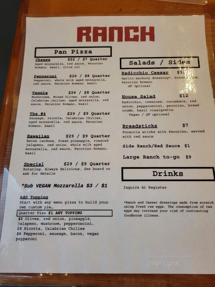 Ranch Pizza at Baerlic Brewing - Portland, OR menu_pic