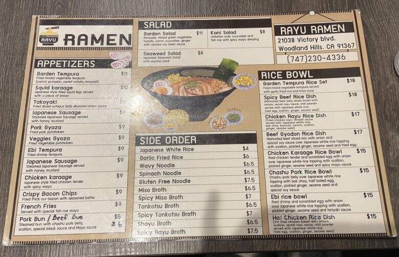 Rayu Ramen - Los Angeles, CA menu_pic