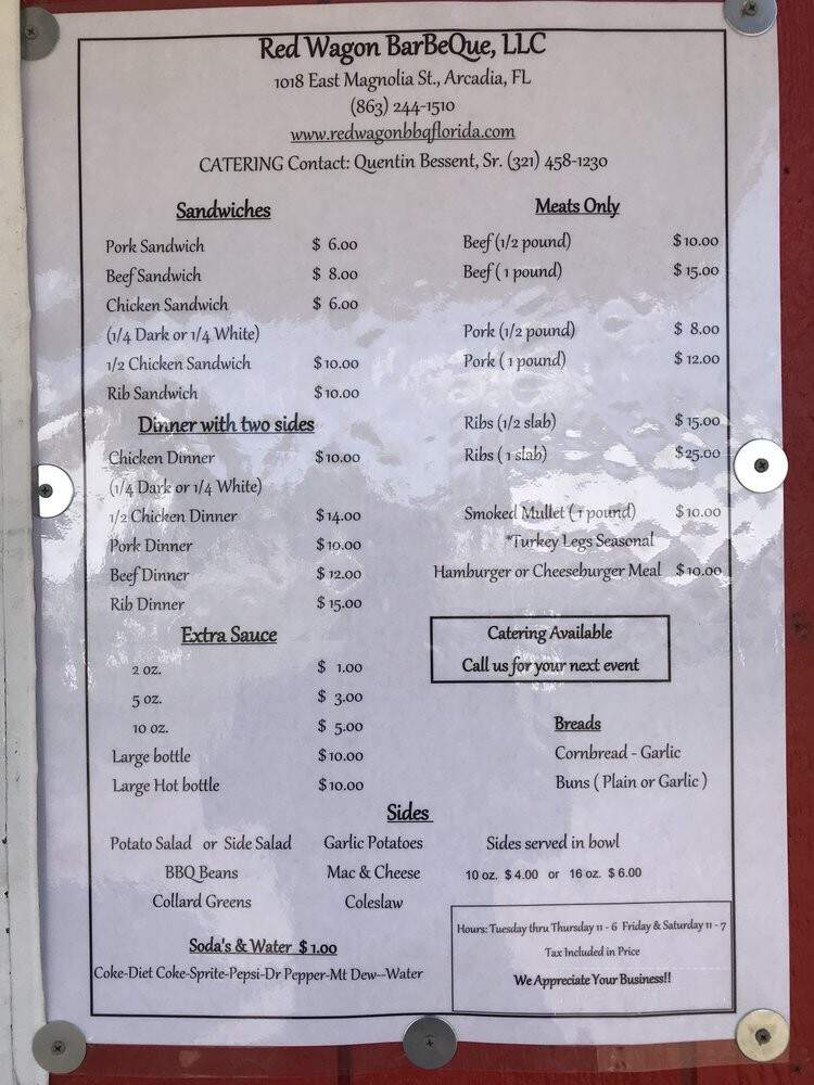 Red Wagon BBQ - Arcadia, FL menu_pic