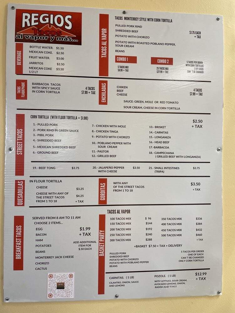 Regios Tacos Al Vapor - Austin, TX menu_pic