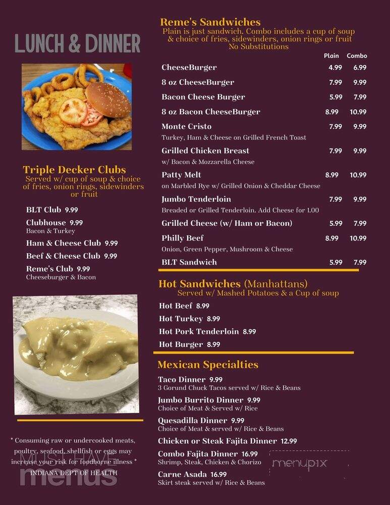 Reme's Restaurant - Plainfield, IN menu_pic